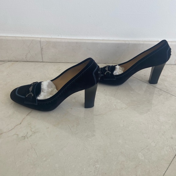 TOD’s Black Suede and Blue trim heeled Loafers in Box and Dust Bags size 39/9 - Picture 5 of 8